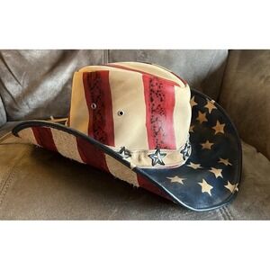 American Flag Cowboy Bull Hide Hat Star Brim Size Small